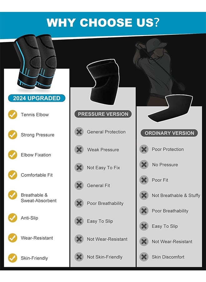 Elbow Support Brace with Strap - Elbow Compression Sleeve, Tennis Elbow Brace for Men Women Elbow Pads Soothing Joint Discomfort for Weightlifting Workouts Arm Brace Blue (Medium) - Image 2